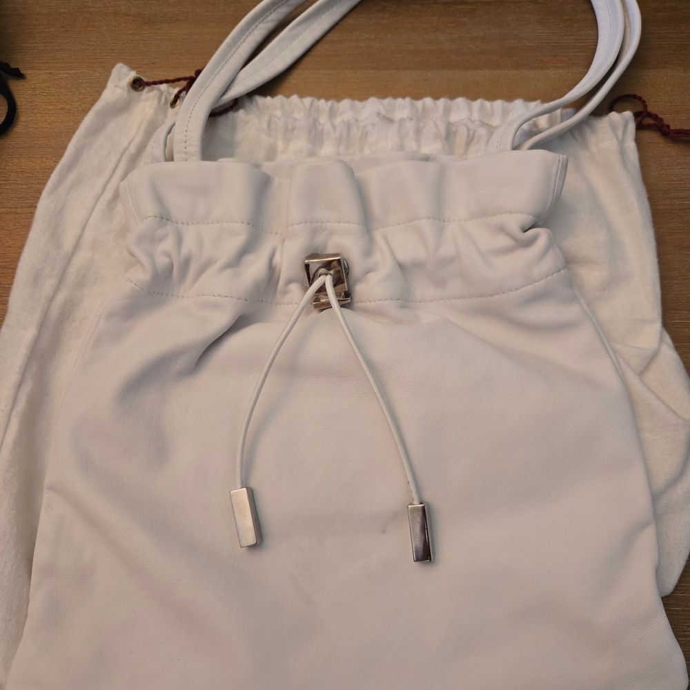 Authentic Salvatore Ferragamo White Leather Tote Handbag